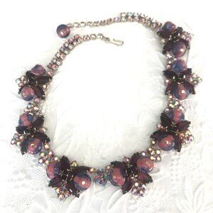 Vintage Juliana Style Rhinestone Necklace Pink Purple Cabochon Aurora Borealis
